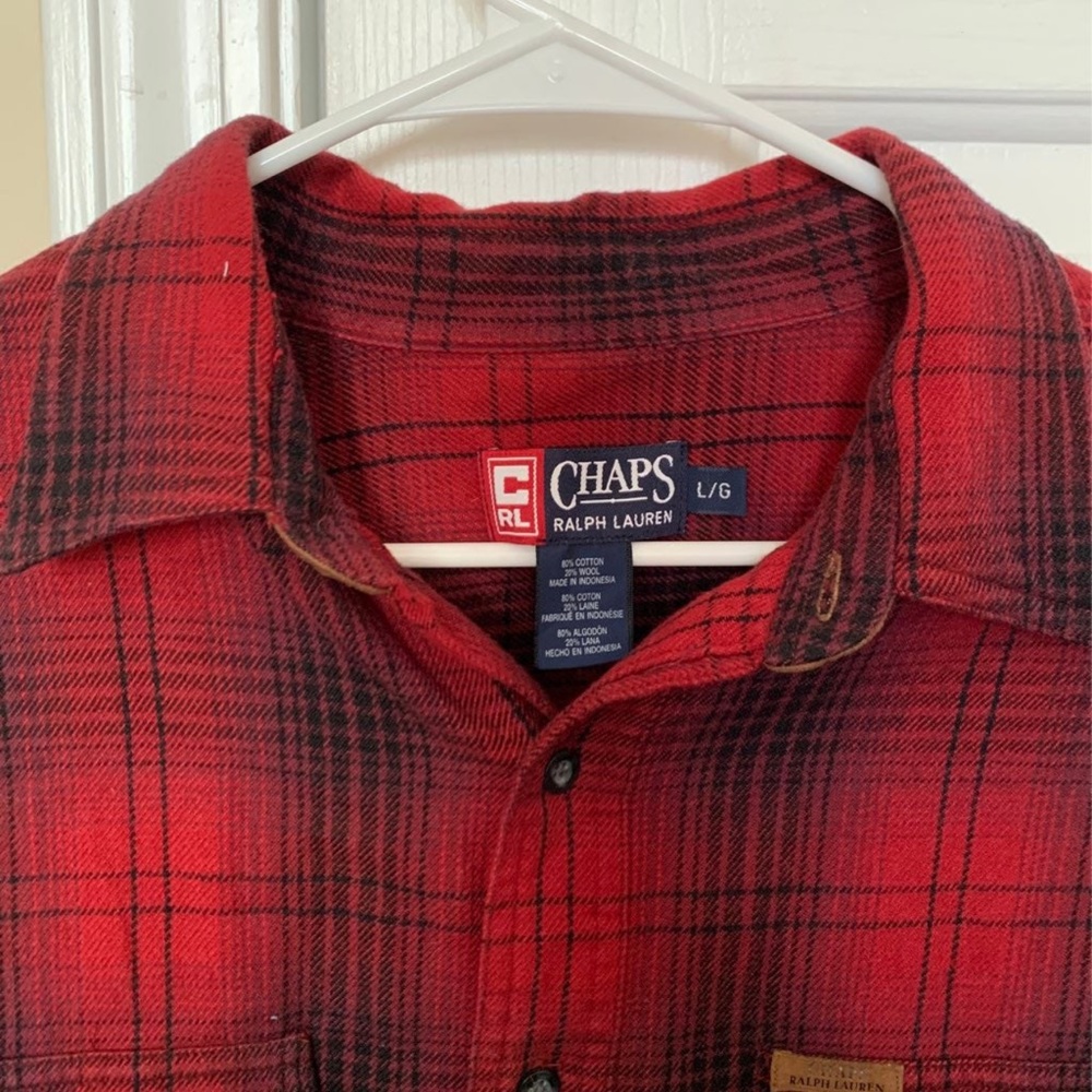Chaps Flannel Plaid Red Fall Autumn Button Down - Picture 3 of 6